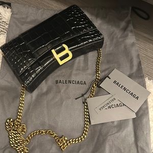 Balenciaga Hourglass Leather Wallet on chain
